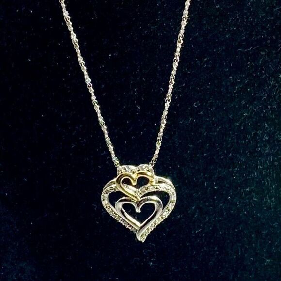 ADF Striking Triple Heart Italian Sterling Silver Necklace - Picture 6 of 10